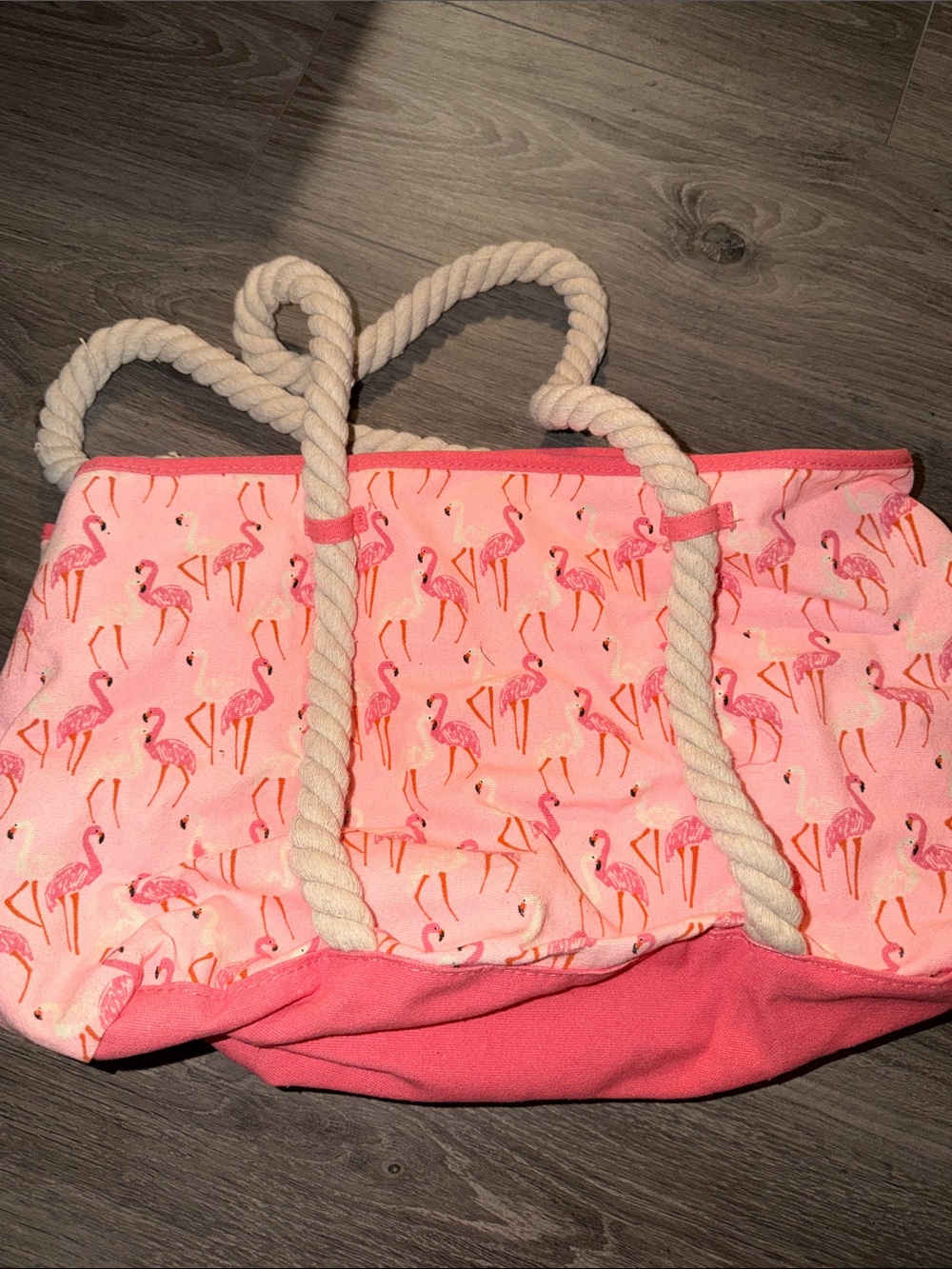 Pink Flamingo Print Rope-Handle Tote Bag - Picture 3 of 7